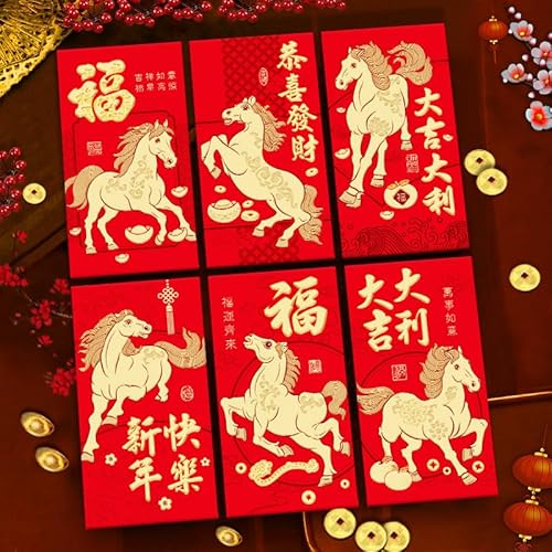 Lunar Neujahrsumschläge – Jahr des Pferdes 2026, 36-teiliges chinesisches Glücks-Geldumschlag-Set (17 x 9 cm), traditionelles Festivalgeschenk für Familie, Mitarbeiter und Partygeschenke
