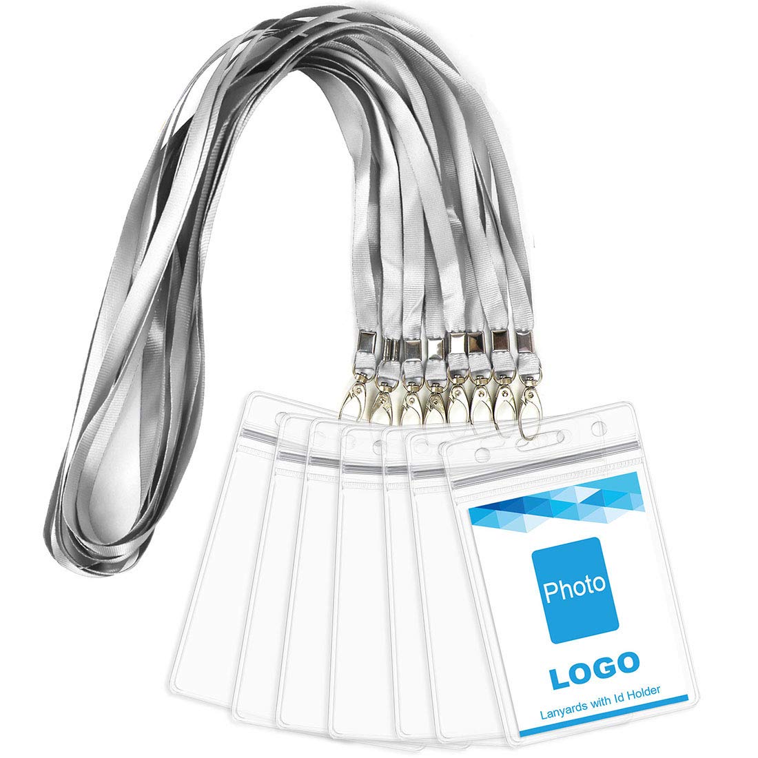 Lanyard with ID Holder 50 Pcs Waterproof Name Tag Badge ID Card Holders ID Pass Holder and 50 Pcs Flat Neck Lanyards Swivel Hook