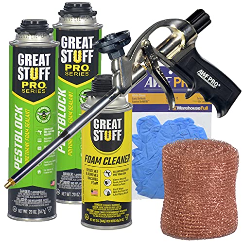 Great Stuff Pro Kit - Polyurethane Foam Sealant 20oz, Pack of 2 with 4Γ’β¬Β x 20Γ’β¬β’ Copper Mesh. Expands up to 3Γ’β¬β’. Expanding Foam. Insulating Foam Sealant. Applicator Gun, Cleaner and Gloves Included. Great Stuff Pro Kit - Polyurethane Foam Sealant 20oz, Pack of 2 with 4Γ’β¬Β x 20Γ’β¬β’ Copper Mesh. Expands up to 3Γ’β¬β’. Expanding Foam. Insulating Foam Sealant. Applicator Gun, Cleaner and Gloves Included.