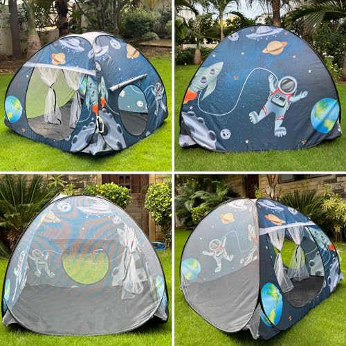 Image of Foldable Play Tent House Big Size for Girl Boys with Planet Theme Pop-Up Indoor & Outdoor Play House for Girls Boys| Multi Purpose Tent House with Fun Patterns Easy Setup & Portable (Planet Blue)