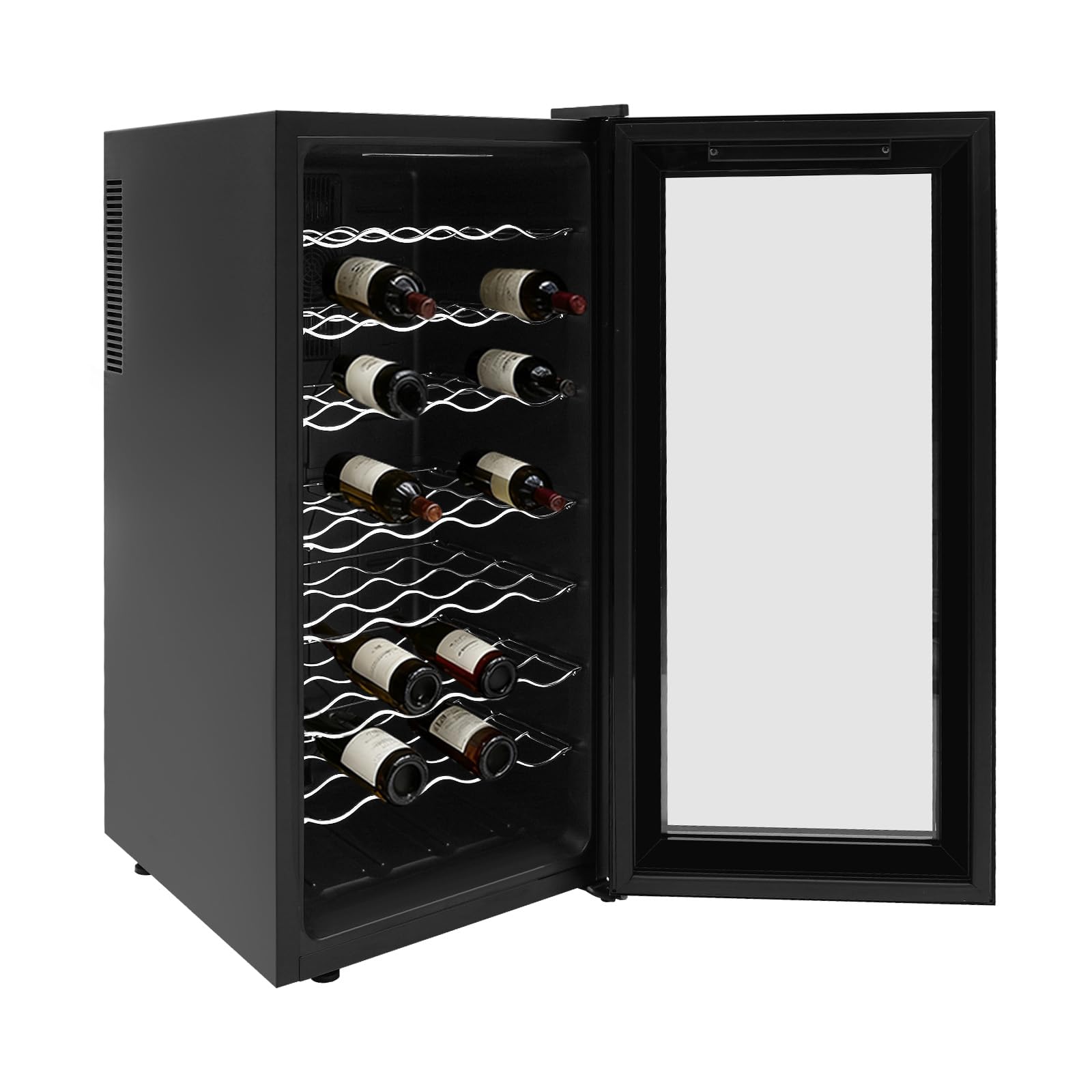 Weinkühlschrank 78L 32 Flaschen Standweinkühlschrank Mit LED Display Temperaturbereich 12-18°C,7 Abstellflächen Belastbar 9kg Pro Stück,Doppelschicht Glas Tür Leise ≤38dB Ideal Für Rotwein Champagner