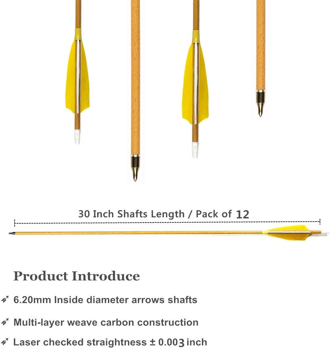 500 Spine Carbon Arrows with 4 Inch Feathers Fletching for Compound Recurve Bows (12 Pack)