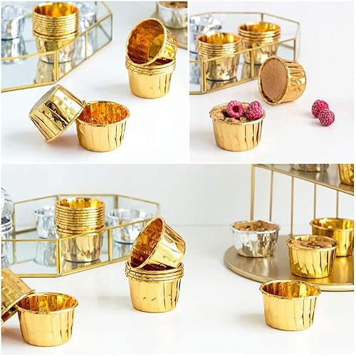 Miniatura 5 de Copas de papel de aluminio para cupcakes, 50 piezas desechables Ramekin MuffinBaking Tazas pequeñas tazas de aluminio para cupcakes Ramekin Holder
