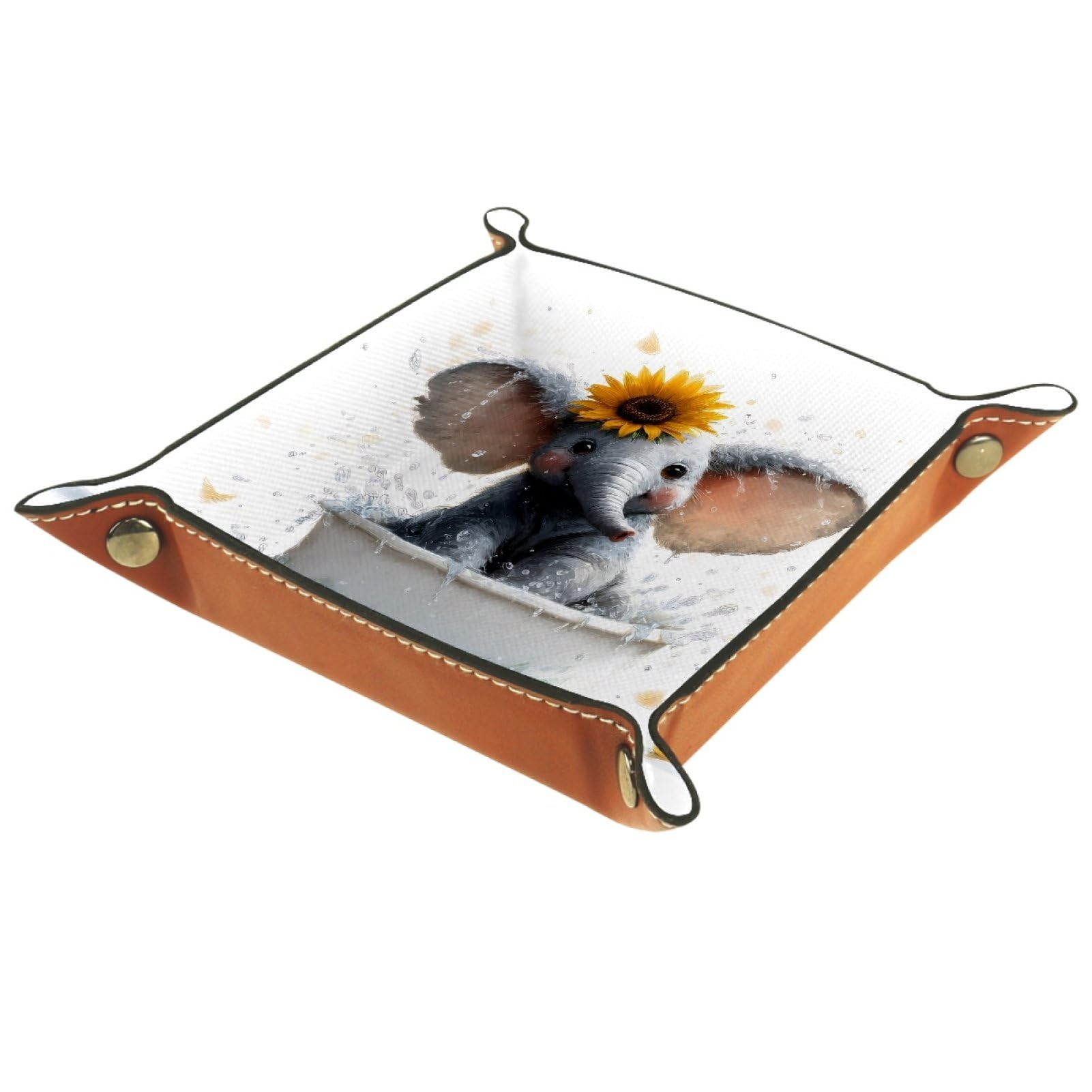 VAPOKF Elephant Sunflower Portable Dice Rolling Tray, Microfiber Leather Dice Holder Game Box for D&D, RPG, Table Games or Desktop Phone Key Storage, 20.5 × 20.5 cm