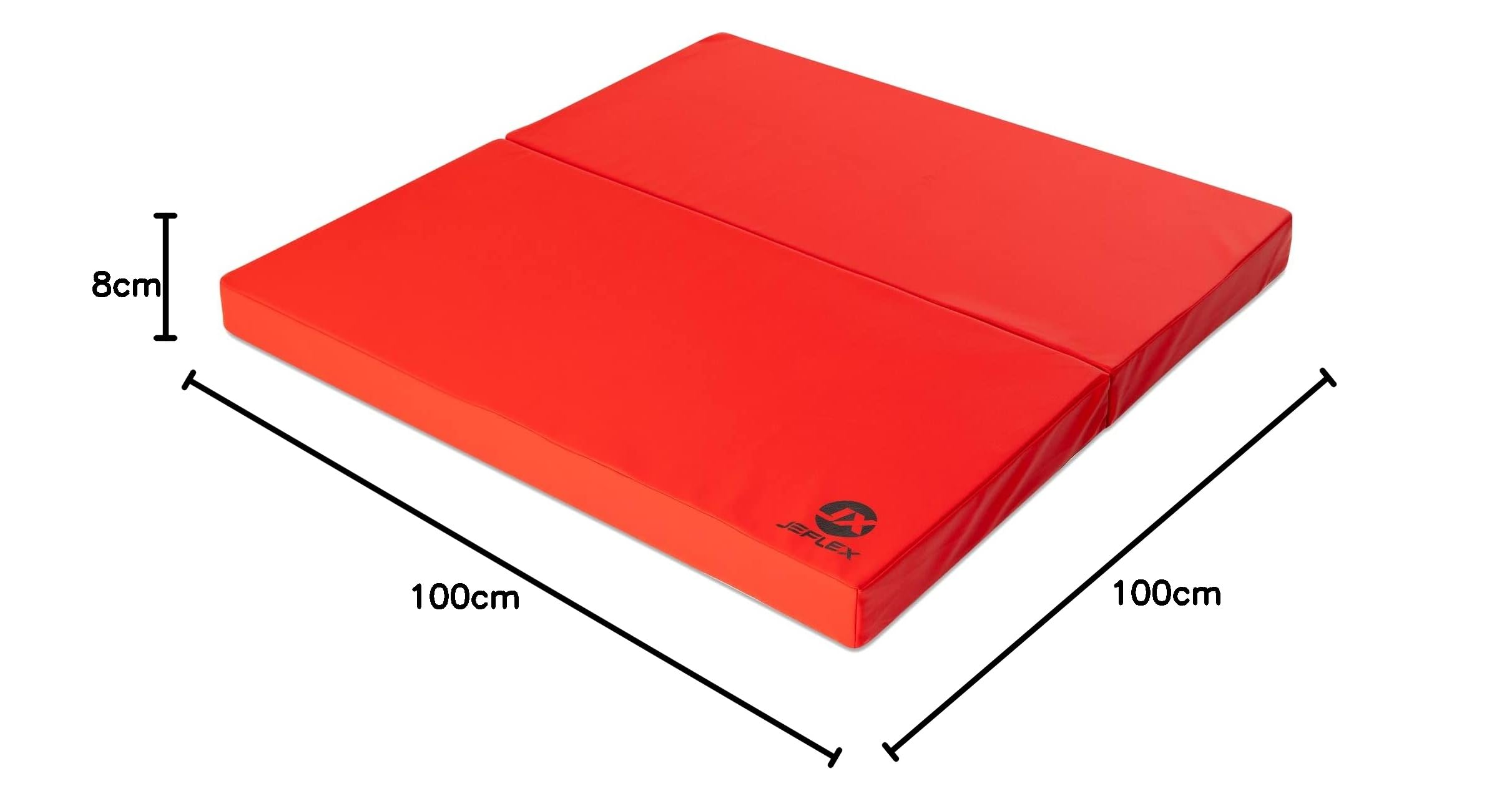 Jeflex - rote klappbare Weichbodenmatte & Turnmatte 100 x 100 x 8 cm MADE IN GERMANY/faltbare Gymnastikmatte/platzsparende Fitnessmatte & faltbare Yogamatte/dicke Sportmatte für Kinderzimmer