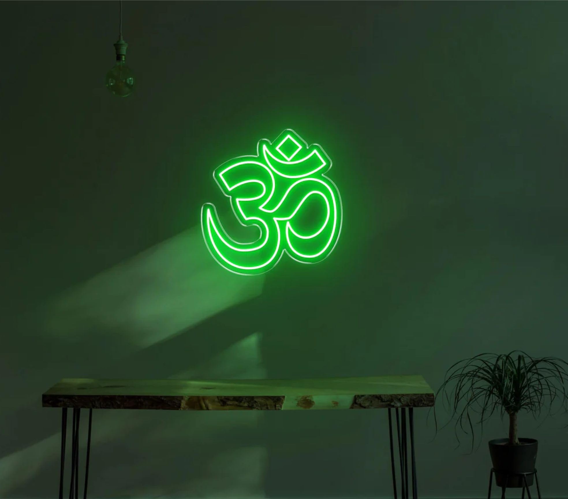 RGY Om Led Neon Light for Wall, Office, Pooja room, Mandir Decoration, Home Decore, Diwali Gift - (8"Inch x 9"Inch - Green)