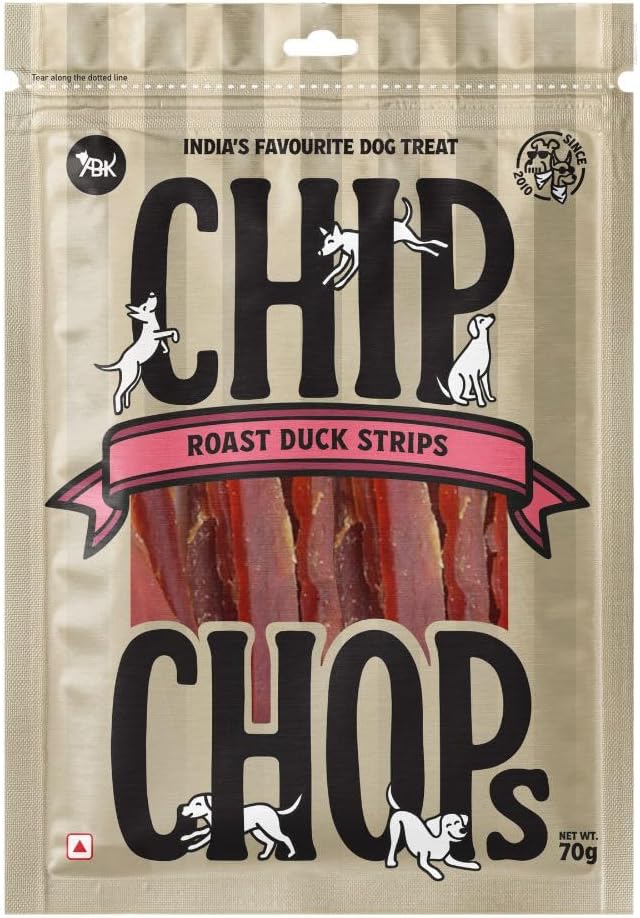 Chip Chops Dog Treats | Snacks & Training Rewards (70gm, Roast Duck Strips)