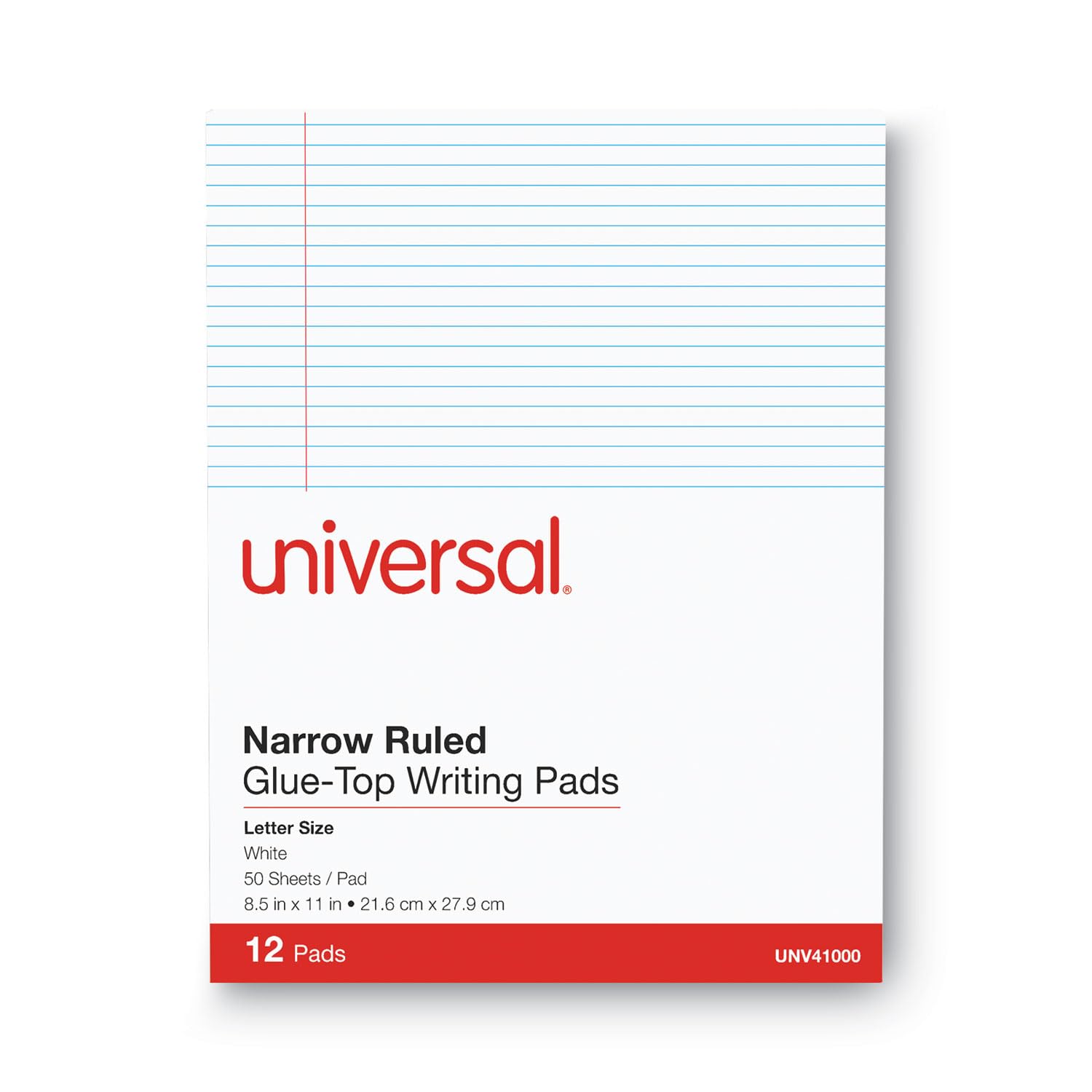 Glue Top Writing Pads, Narrow Rule, Letter, White, 50-Sheet Pads/Pack, Dozen by Universal