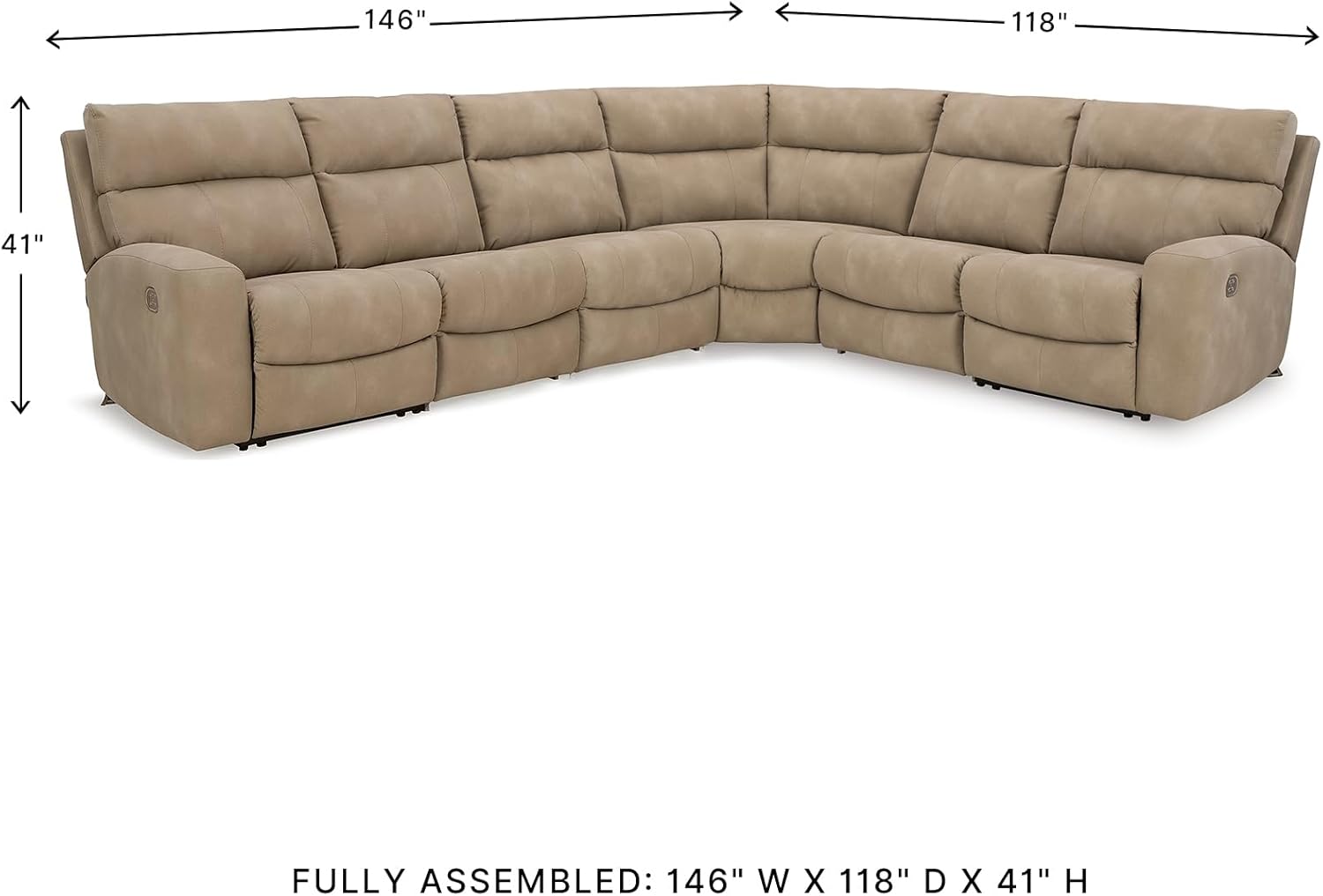 Signature Design by Ashley Modern Next-Gen DuraPella L-Shape Right-Arm Facing Faux Leather 6-Piece Power Reclining Sectional with Adjustable Headrest and USB Charging Ports, Beige