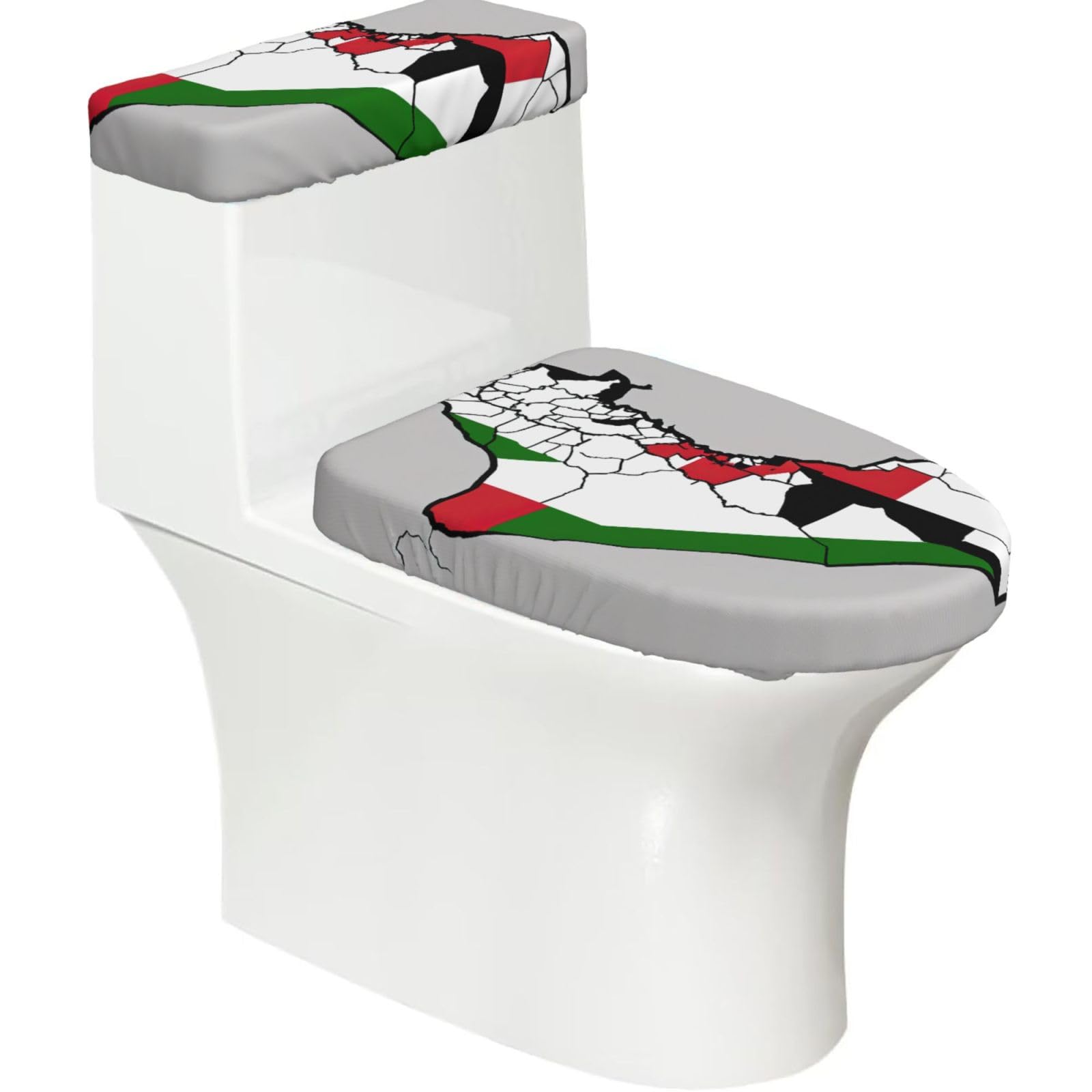 State Of Palestine Topographic Flag Map Print Bathroom Decor Toilet Lid Cover And Tank Covers, Restroom Accessories Fits Most Round
