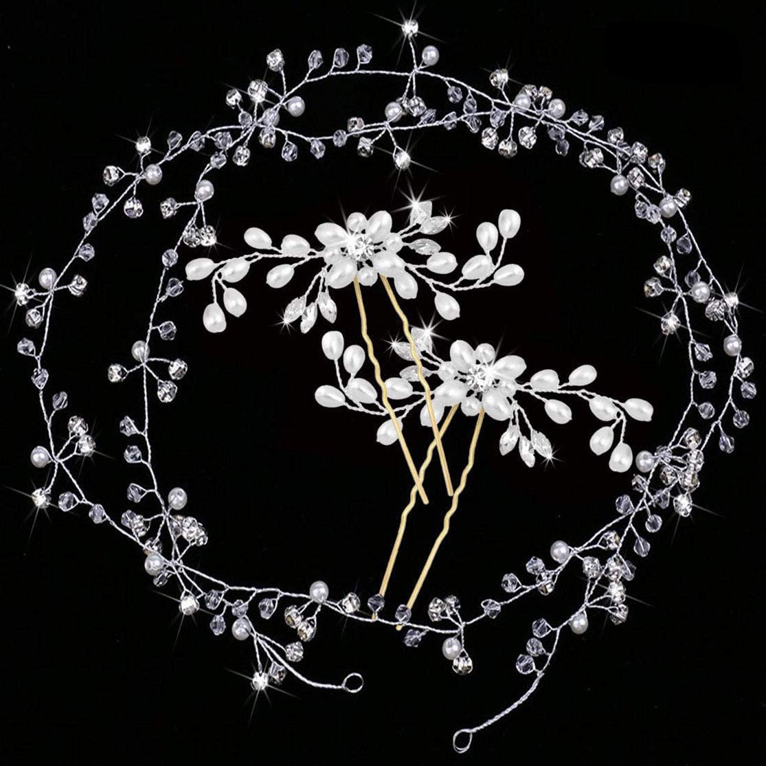 Diadema para novia, 3 unidades, de cristal, con perlas plateadas, estilo vintage, para mujeres y niñas en bodas, fiestas o eventos casuales, accesorios para el pelo de fiesta de bodas