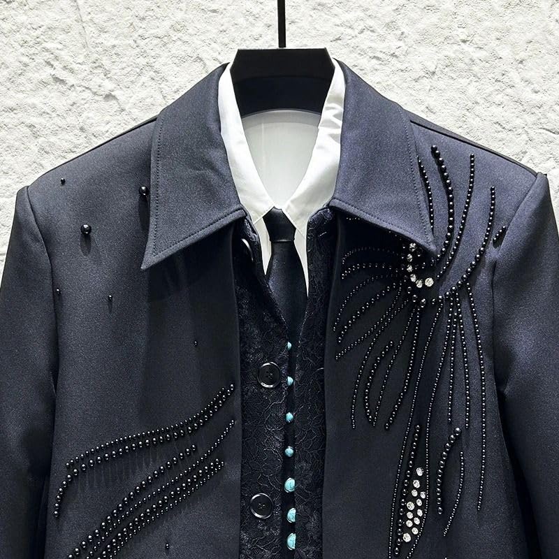 Strass et perles patchwork sur veste haut de gamme homme