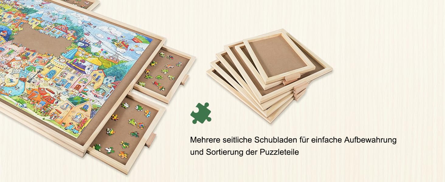 1500-elementowa obrotowa układanka z 6 szufladami i pokrywą, przenośny drewniany stół do układanek,64x 87cm dla dorosłych, obrotowa układanka Lazy Susan, prezent świąteczny dla mamy