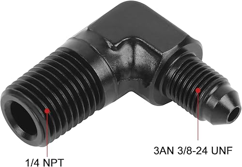 Vista 2 de EVIL ENERGY 3AN macho acampanado a 1/4" NPT tubo adaptador de ajuste de 90 grados aluminio negro 2 piezas