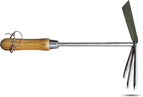 Miniatura 9 de Garden Guru - Herramienta cultivadora de mano ecológica, 100% acero inoxidable reciclado, resistente a la corrosión, mango ergonómico de madera