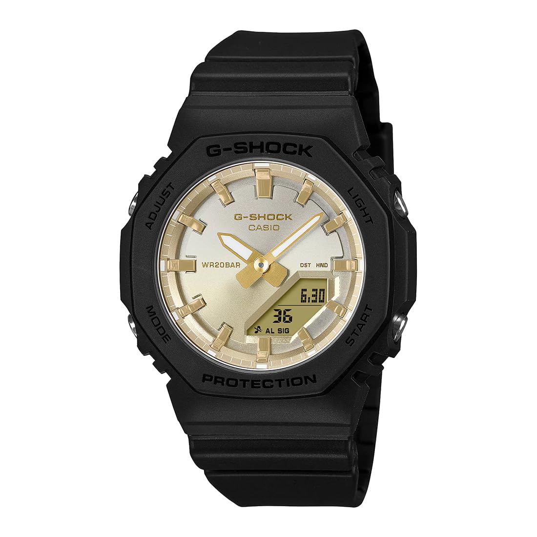 G-Shock GMA-P2100SG-1ADR Analog-Digital Gold Dial Women Watch Black Resin Strap (G1557)
