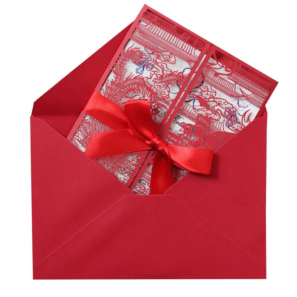 Carte d'invitation découpée au laser rouge 20PCS pour grand mariage chic