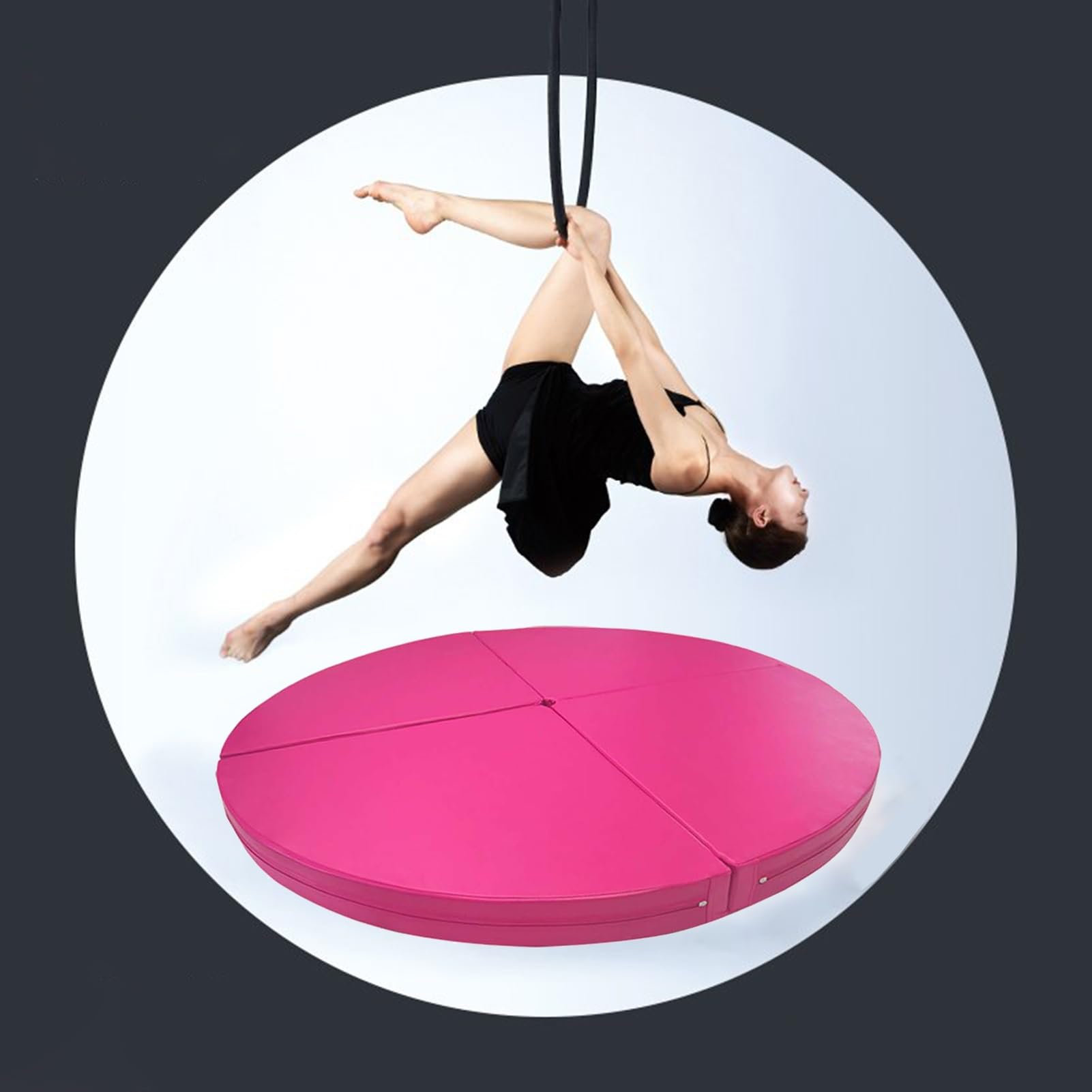 ASerZenith Safety Aerial Yoga Ring/Pole Dance Mat Thickened, Metal Lyra Hoop Pole Crash Mat, Adult Kids Fitness Stripper Pole Mat Foldable, Yoga Mat,Pink-150cmx5cm