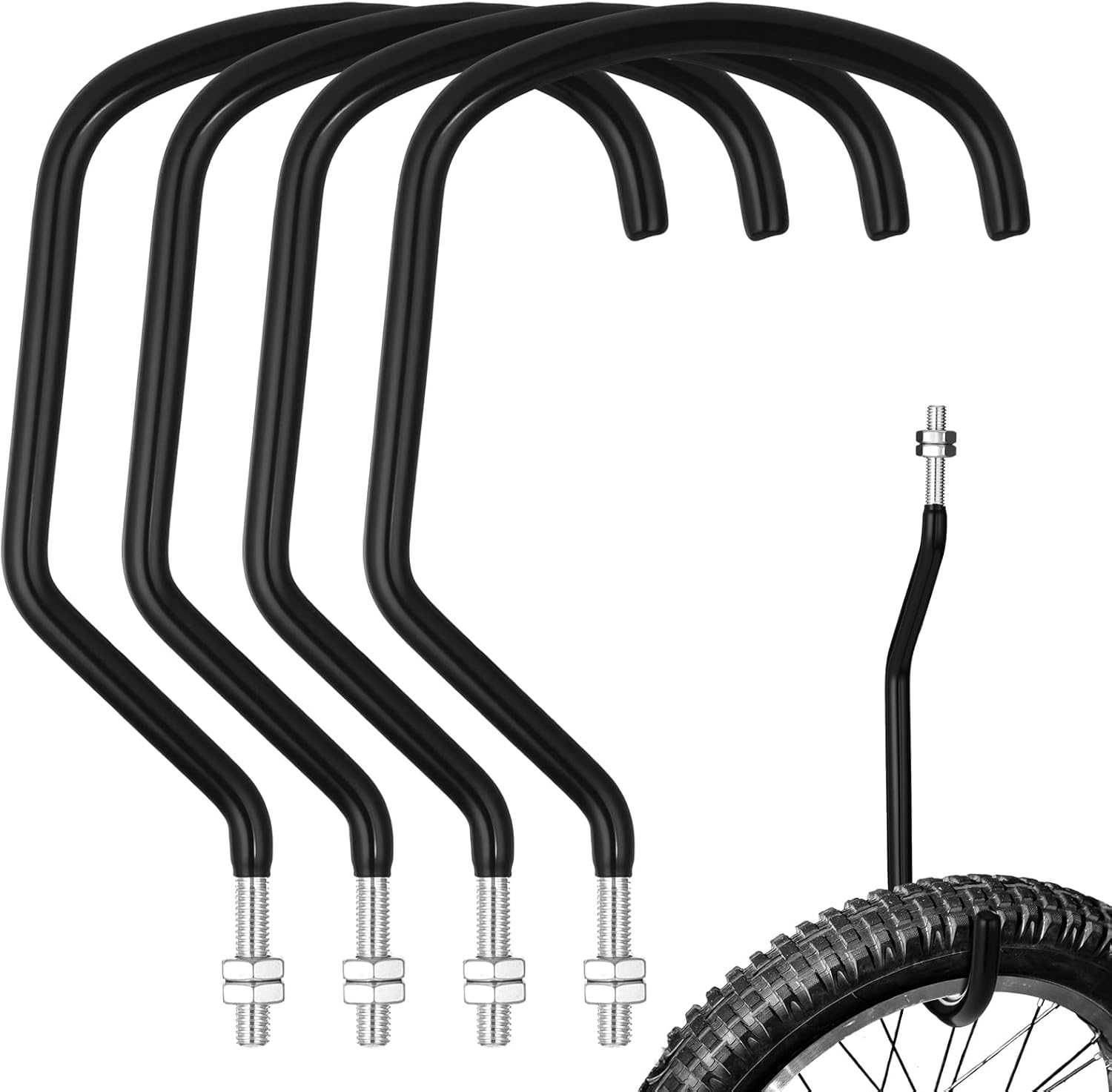 Shimeyao 8 Pcs Machine Thread Bicycle Storage Hook with Nut Heavy Duty Bike Hooks M10 x 1.5 Machine Threading Hook Rubber Coated Bicycle Hanger for Hanging Large Mountain Bike Tire (3.15 Inch,Black)