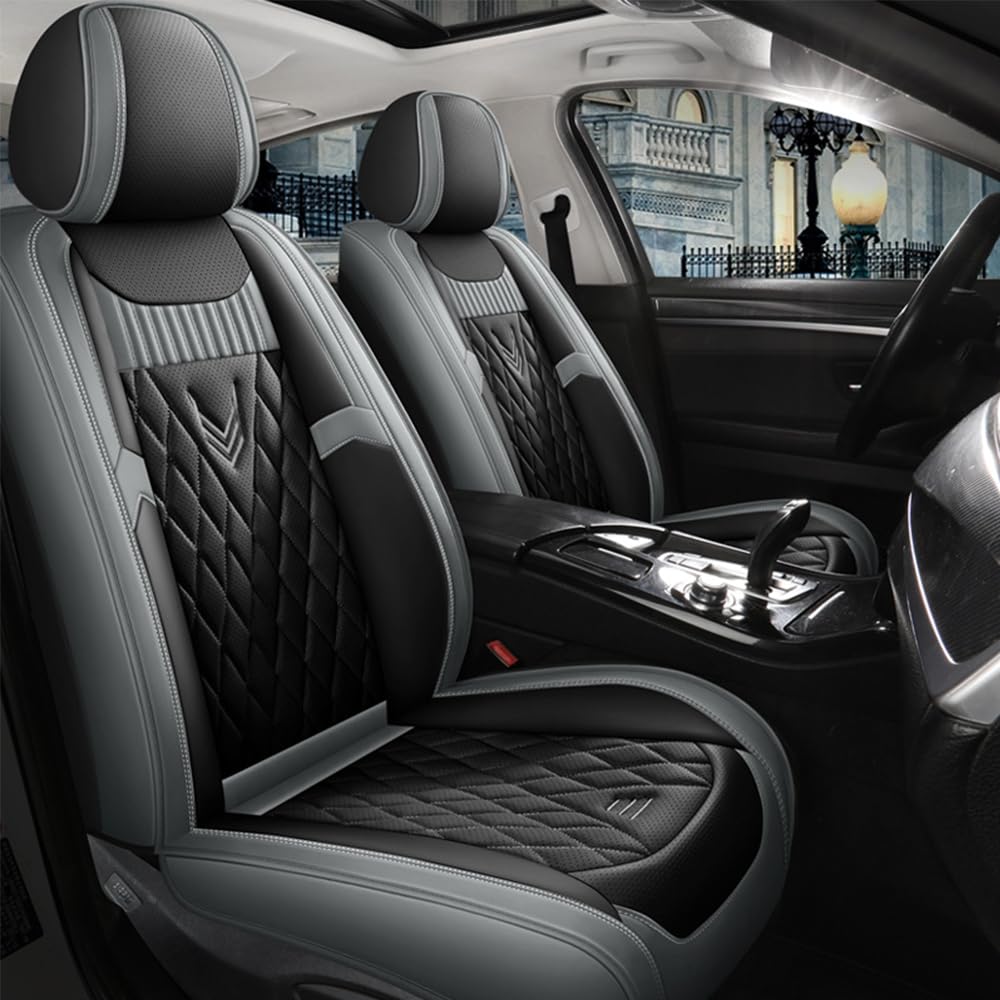 Car Seat Covers Full Set fit for Buick Lacrosse 5 Seat Universal Seat Covers, Breathable PU Leather Car Seat Protectors, Airbag Compatible Waterproof Gray