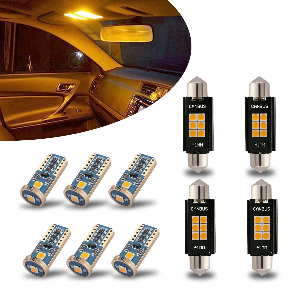 iBrightstar 41mm 211-2 212-2 578 194 168 T15 LED Bulbs 3030 Chipset Error Free for Car Truck Interiors Dome Map Door Courtesy License Plate Lights pack of 10, Amber