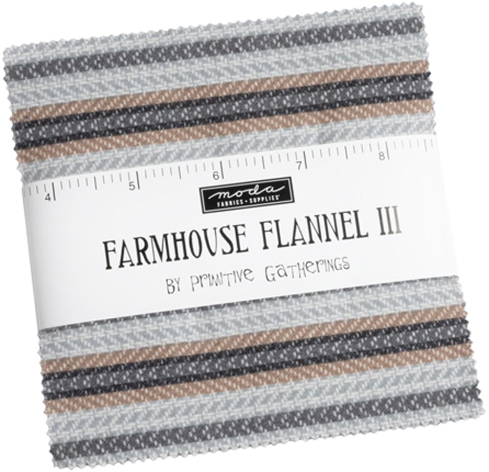 Moda FabricsFarmhouse Flannels III Charm Pack by Primitive Gatherings 49270PPF, 5 Inches, 5 inches, Cotton