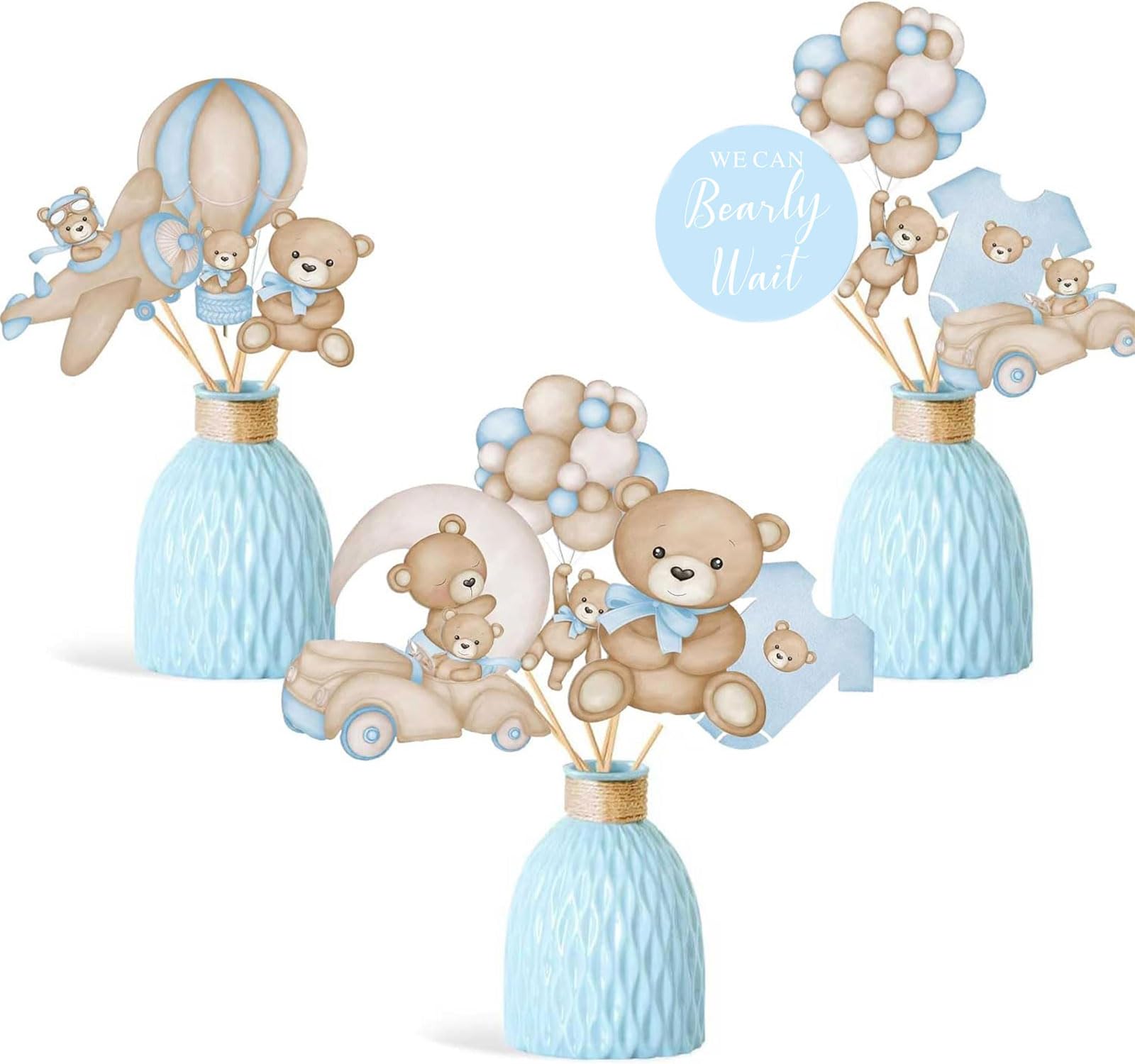 Zliisang 16Pcs Bearly Wait Baby Shower Cake Toppers We Can Bearly Wait Baby Shower Centerpieces Cake Toppers Decorations Boy Bear Baby Shower Party Decorations Bear Cake Toppers Decorations