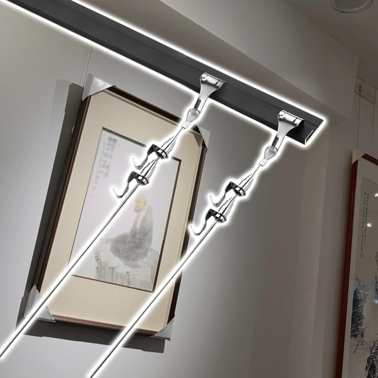 Kit Para Colgar Cuadros Barra flexible para colgar cuadros y fotografías, riel para colgar espejos de pared con ganchos de fijación y ajuste, ideal para galerías de arte de decoración(A Rail 1.2m/3.9'