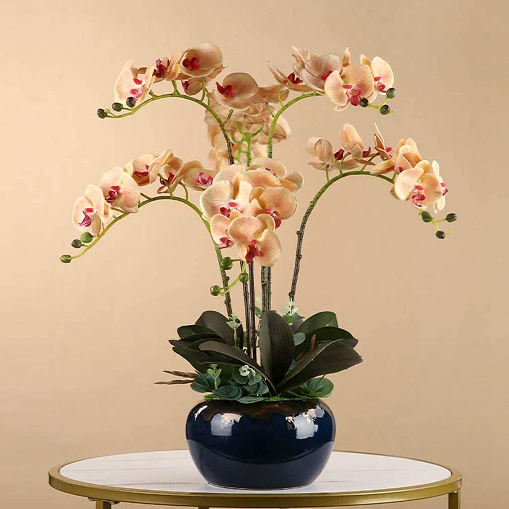 Fleurs artificielles, Fausses orchidées en Pot, Fleurs artificielles Phalaenopsis créatives pour la décoration de Mariage et de Salon, réalistes, Orange, Orange,Orange