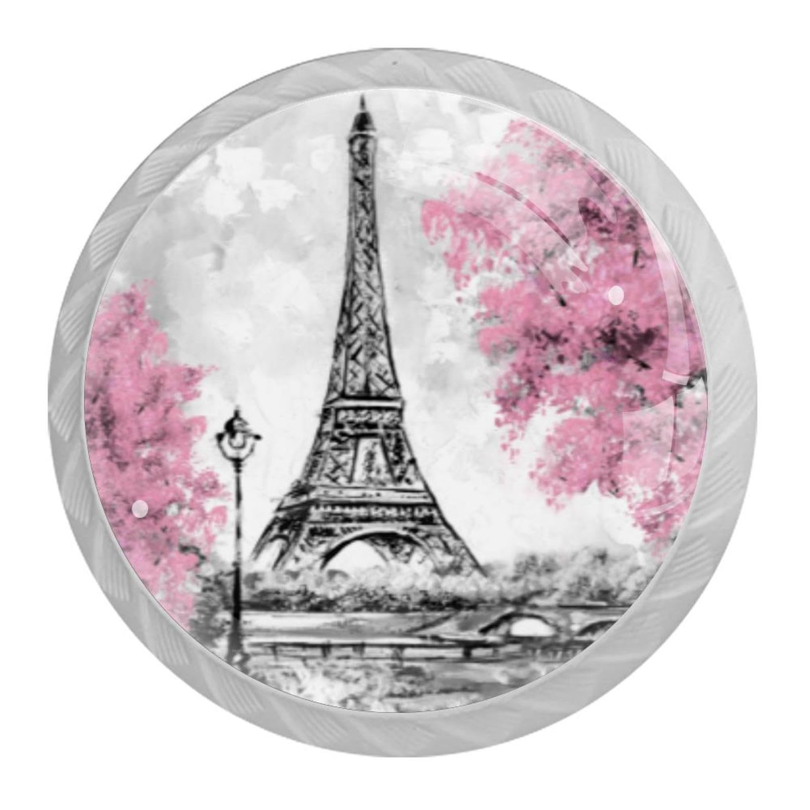 Tqmspg Multi02 4 Pieces Drawer Pulls Eiffel Tower Cherry Blossom Door Knobs Dresser Handles For Kitchen Wardrobe Cupboard Hardware Furniture