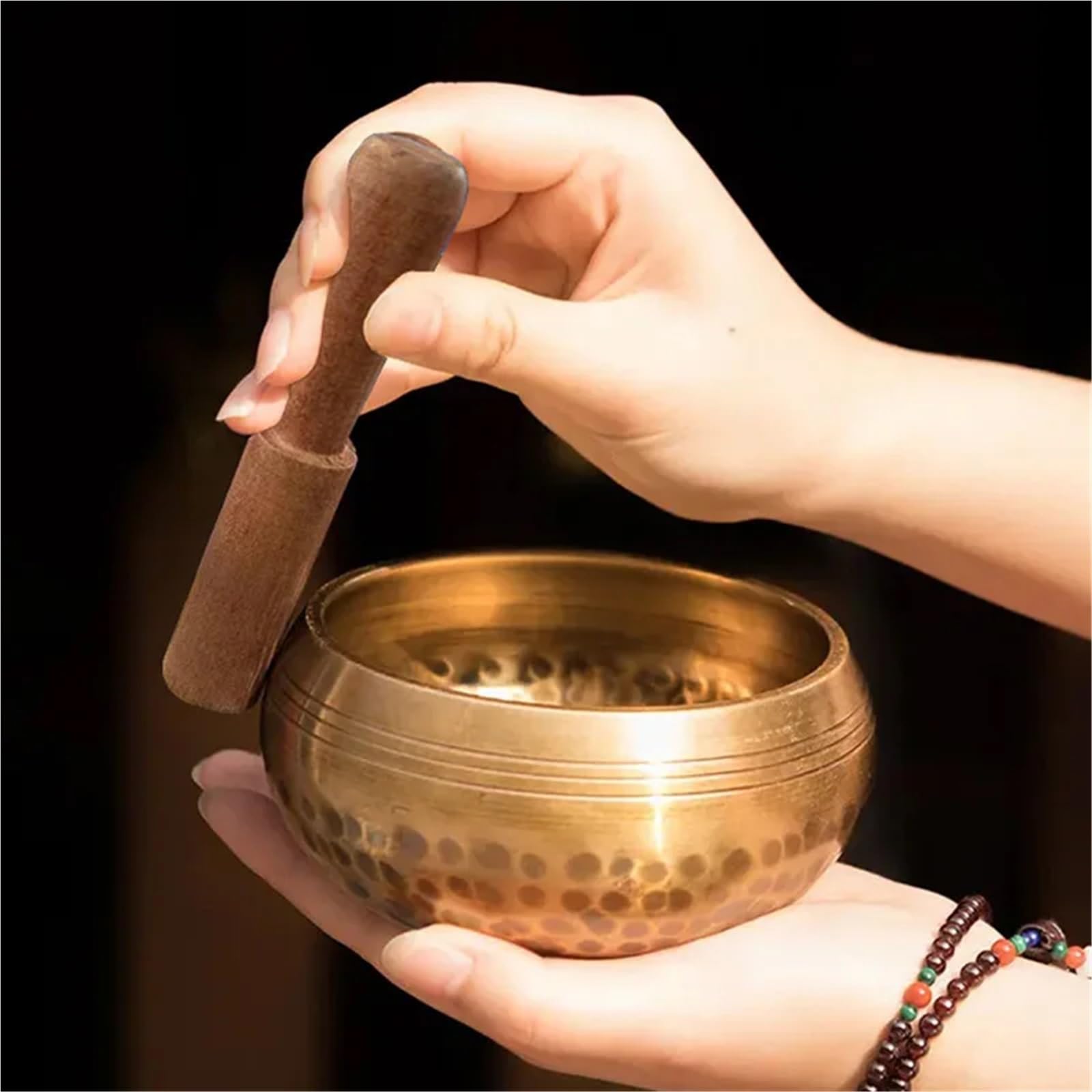 Cuenco para el canto Cuenco tibetano de latón, instrumento meditación yoga sánscrito for sonido, curación artesanal, alivio del estrés, Buda, mindfulness(9.5cm)