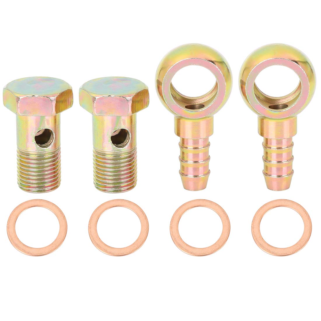 Raccord cannelé banjo 16mm pour moto et voiture avec rondelles en bronze - Lot de 2