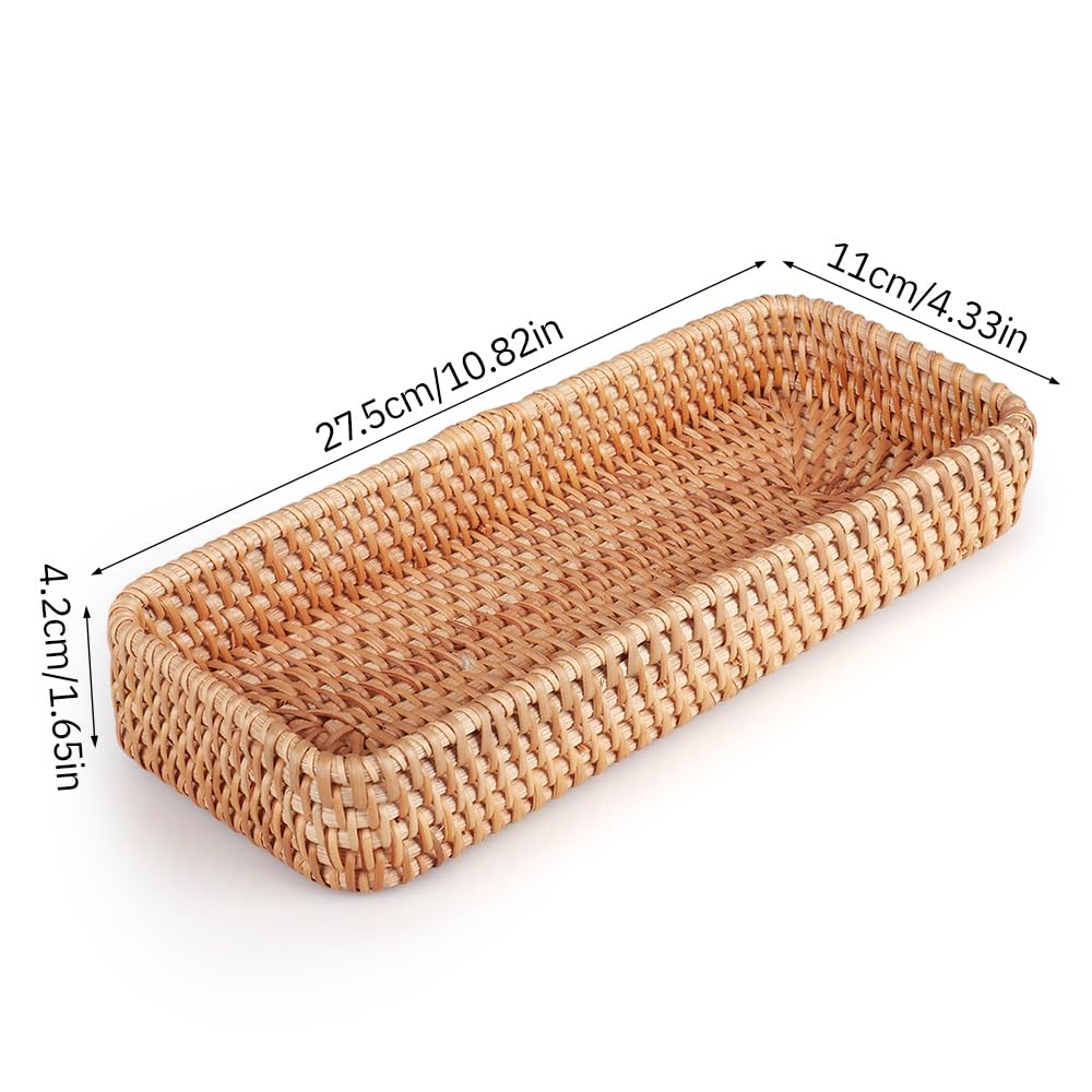 1 cestino per il pane in rattan intrecciato, piccolo cestino per la vanità, per la conservazione, decorativo (naturale, 28 x 11,5 x 4 cm)