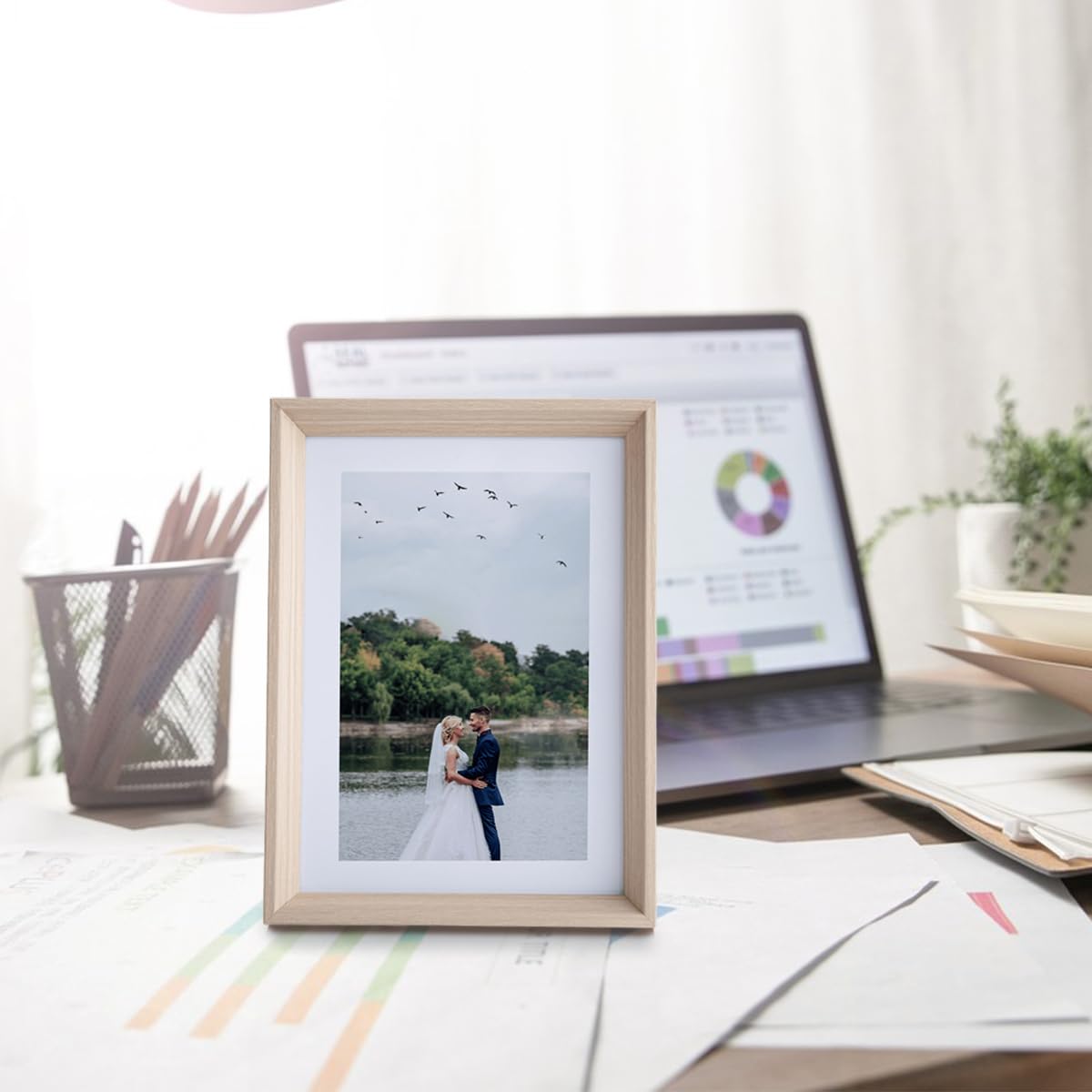 A4 Photo Frame Picture Frames Wooden Picture Frame with Mount 21 x 29.7 cm, Certificate Frame, Freestanding (XK02802,A4) - Image 3