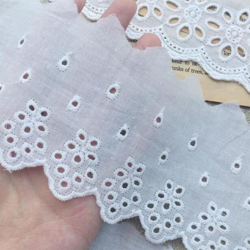 EBRICON Tissu en dentelle à fleurs blanches brodées en coton chaud Dubaï large couture bricolage garniture mariage applique ruban col (couleur : blanc 2)