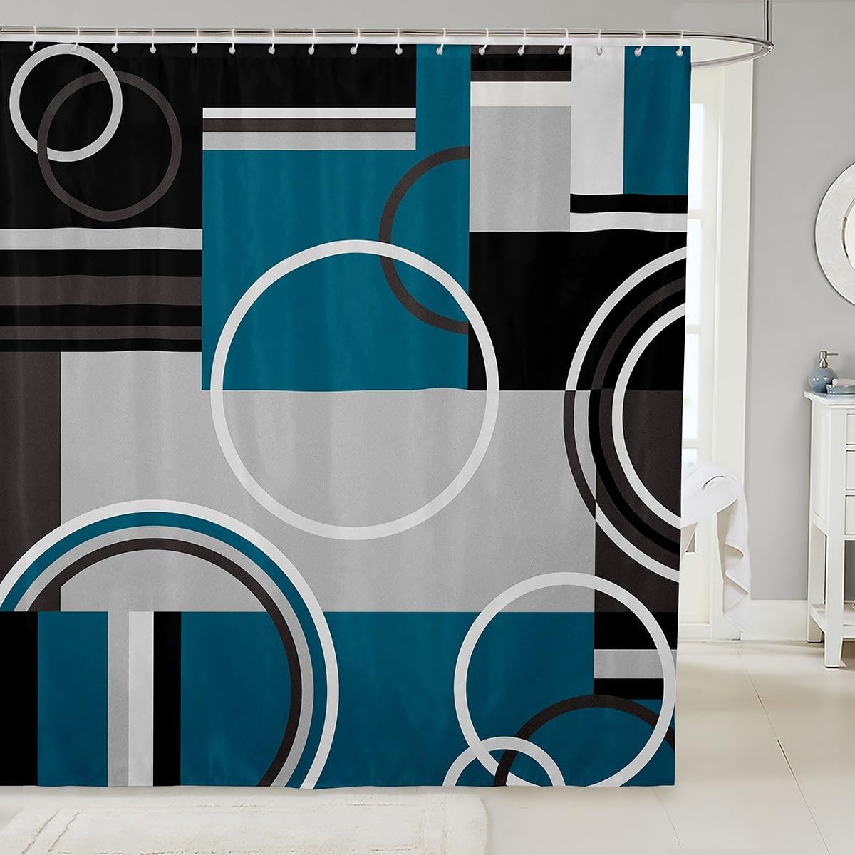 Erosebridal Modern Geometric Shower Curtain Brown Black Stripes Bath Curtain for Kids Adult Retro Circle Swirls Bathtub Shower Curtain Room Decor Abstract Texture Color Art Curtain 72" W x 78" L