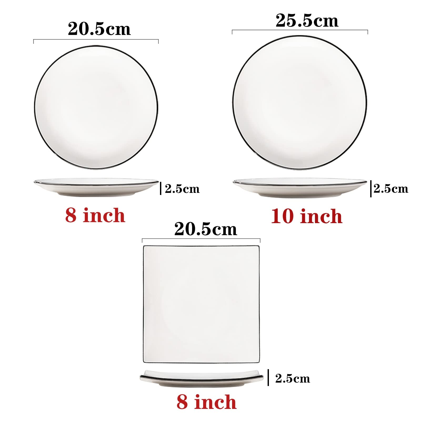 Ceramiczne talerze na przystawki, 20 cm, zestaw 8 sztuk, kwadratowy talerz, do steków, makaronu, pizzy, restauracji, płytki talerz, talerz deserowy, mogą być używane w zmywarce, okrągły talerz, biały