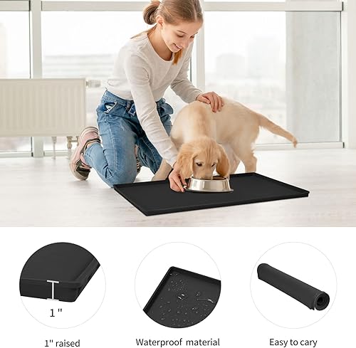Miniatura 137 de Tapete de comida para perros, bandeja de comida impermeable de silicona, mantel individual antideslizante para mascotas, borde elevado de 0.6