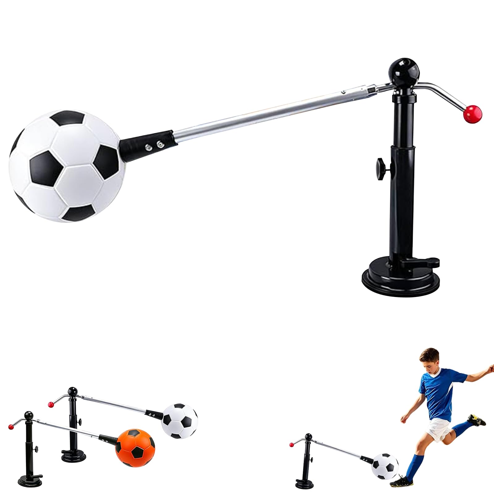 360° Rotating Football Solo Trainer Adjustable Ball Control Training Aid for Dribbling, Passing & Shooting Practice (White)