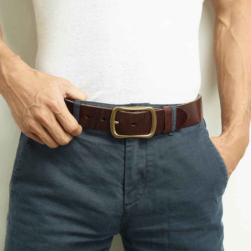 3.8cm Wide Men's Belt Solid Color Modern Handmade Cowhide Belt Men's Belt Men's Belt Retro Leather Old Belt for Men3