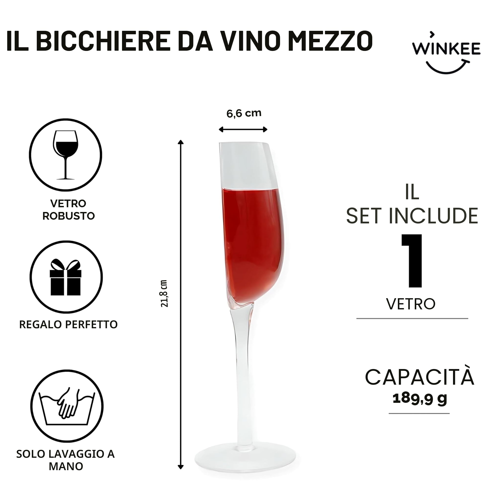 Winkee - Mezzo bicchiere di vino rosso e bianco | Bicchieri tagliati a metà | grande diviso a metà Regalo