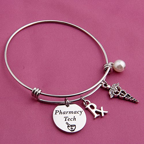 QIIER Pharmacy Tech Gift Pharmacy Technician Bracelet Expandable Wire Bangle RX Jewelry Gift for Pharmacist2