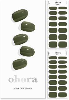 ohora Semi Cured Gel Nail Strips (N Cream Moss) - Works with Any UV Nail Lamps, Salon-Quality, Long Lasting, Easy to Apply & Remove - Includes 2 Prep Pads, Nail File & Wooden Stick