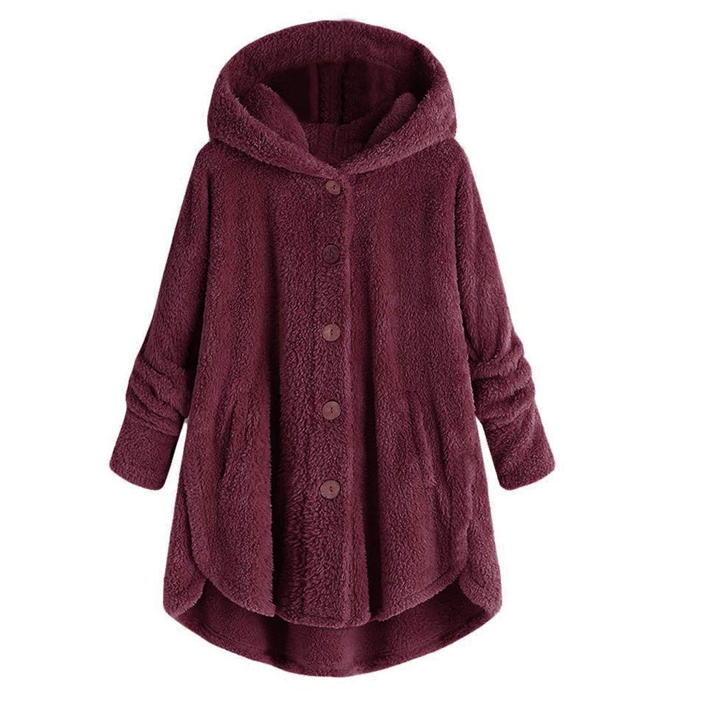 Moent Sales Plus Women Plus Size Button Plush Tops Hooded Loose Cardigan Wool Coat Winter Jacket, Tops for Women UK Clearance Size Autumn Winter Blouse