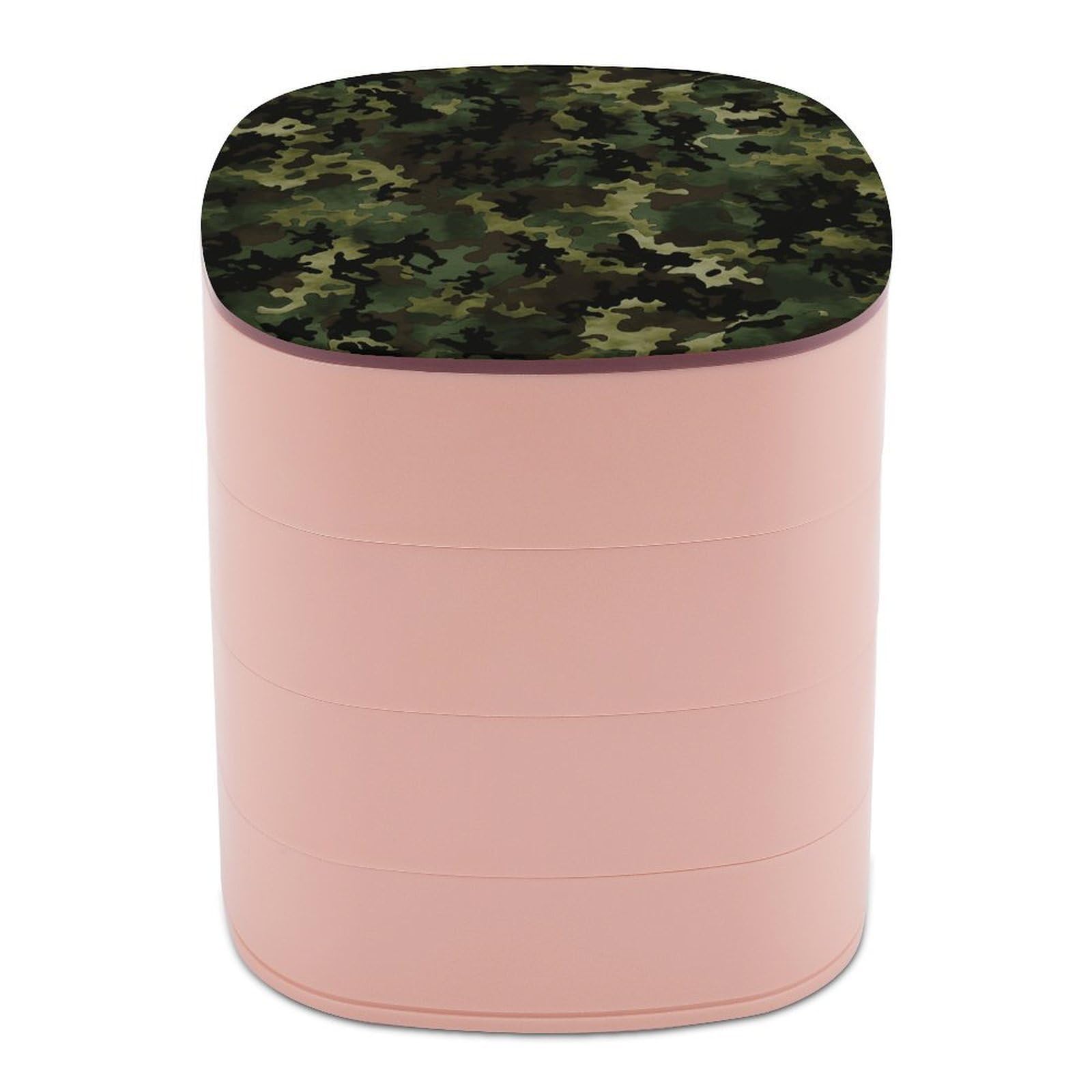 VstaDank Camouflage Pattern Jewelry Box 360° Rotatable Jewelry Organizer 4 Layers Jewelry Case with Lid Fashion Portable Earring Holder for Bracelets Rings Bracelets Vanity
