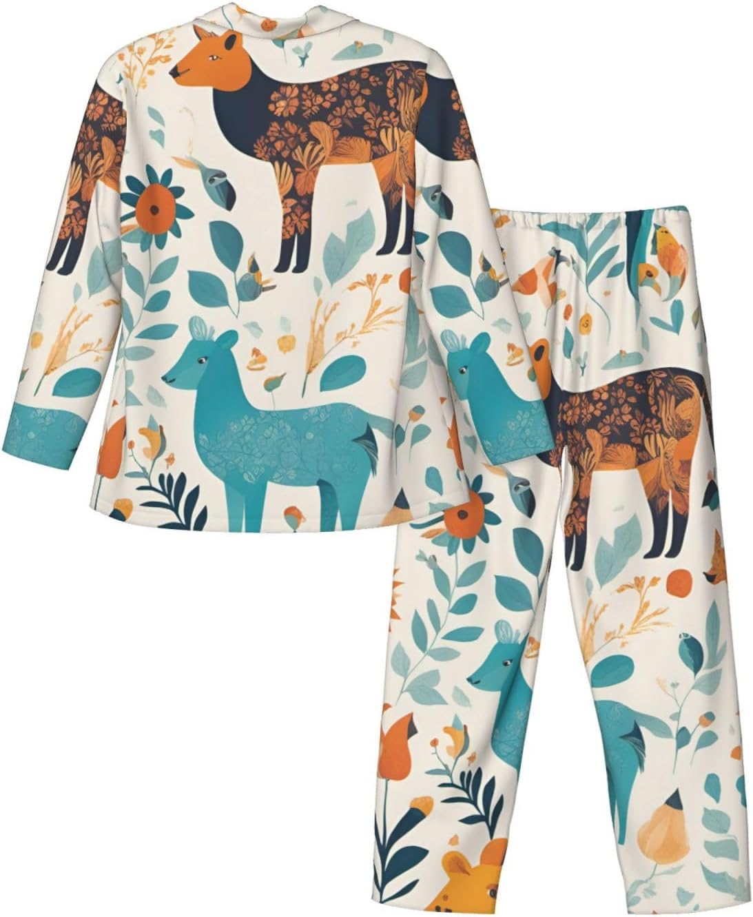 Cute Floral Animal Pattern Print Luxurious Mens Pajamas Set,Soft Breathable Pajamas, Perfect For Winter Christmas