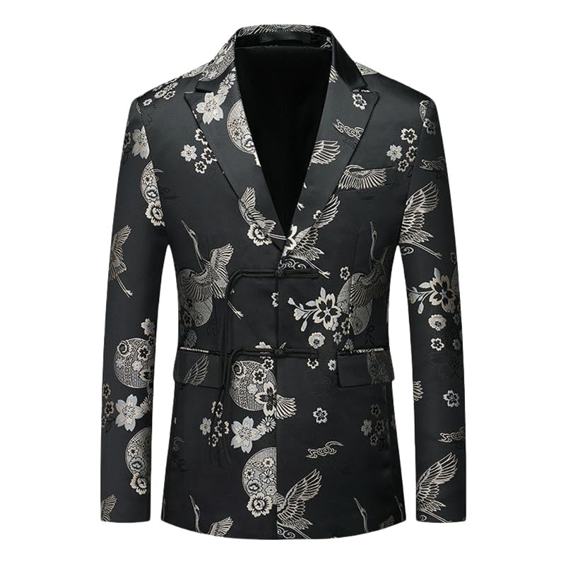 Blazer jacquard coréen homme coupe ajustée veste grue chinoise