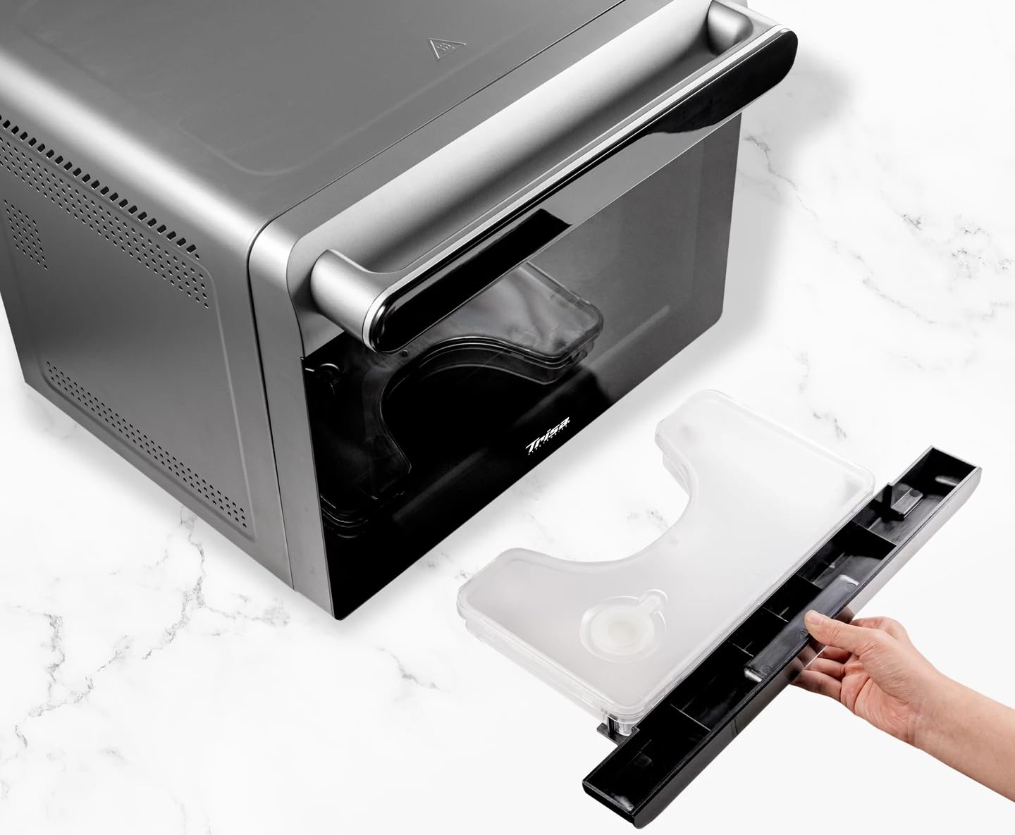 Trisa Air Fusion Pro 24L Mini Dampfbackofen – Kombigerät Heißluftfritteuse & Dampfgarer, 8 Automatik-Programme, Edelstahl-Garraum, LED-Display im Griff, 30–230°C, Inkl. Backblech & Rost
