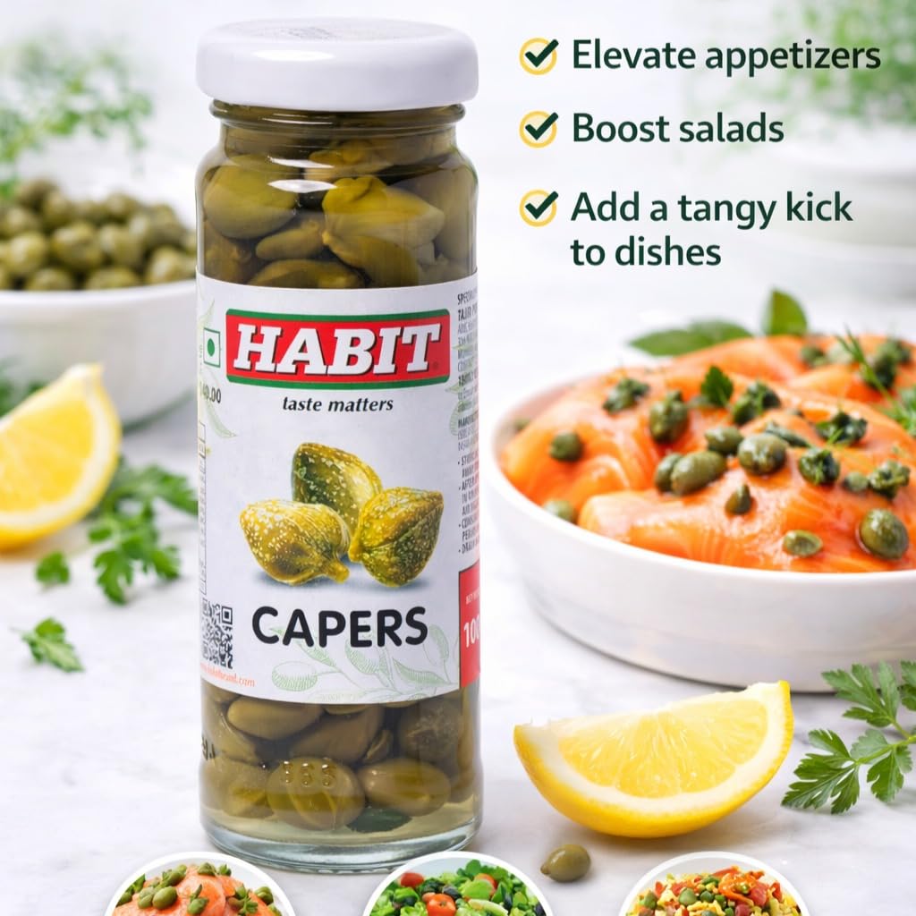 HABIT Capers 100g x Pack of 1 | Pickled Unopened Flower Buds | Preserved in Brine Solution | Perfect for Salads, Pastas, Seafood & Sauces 2