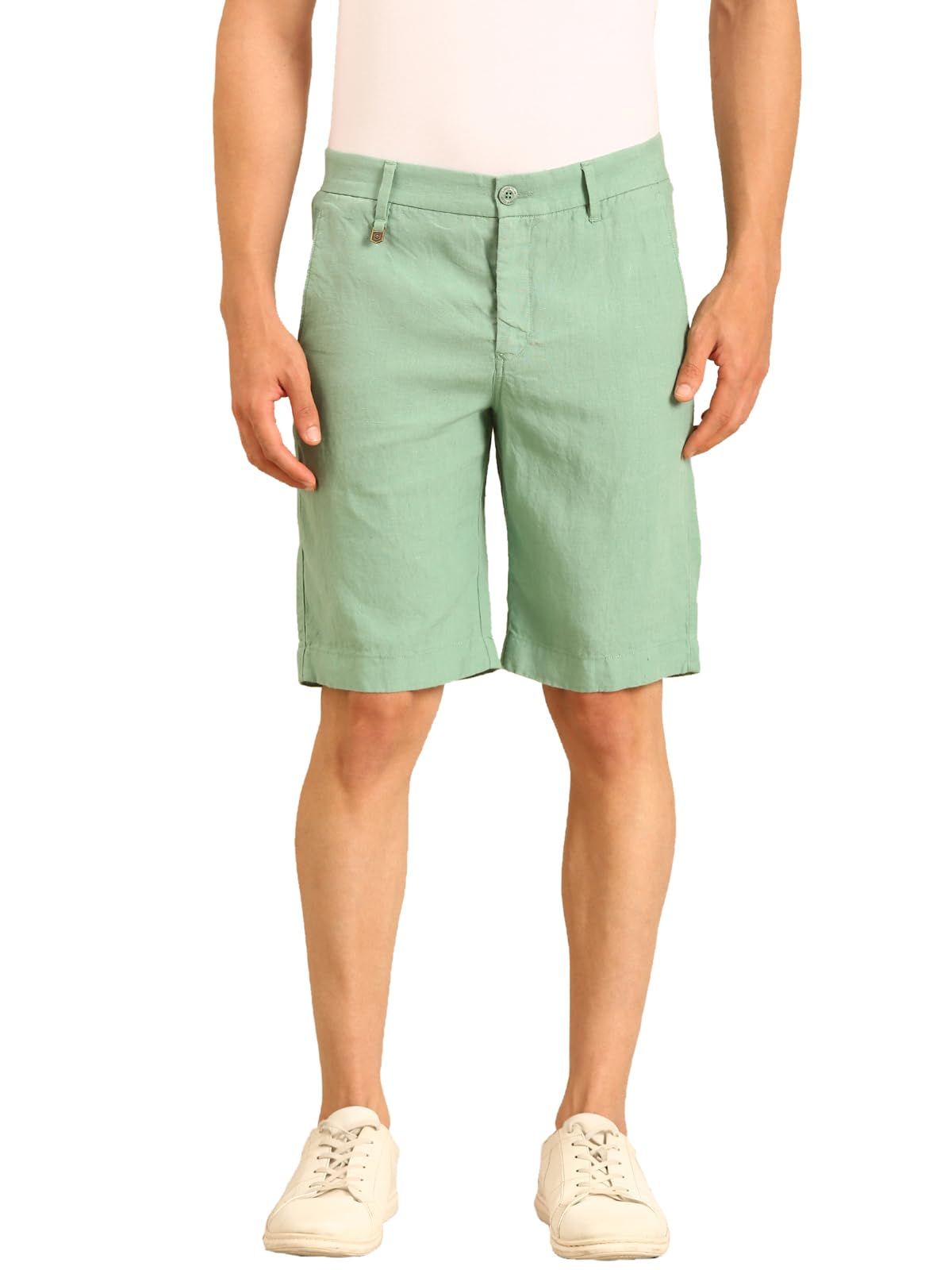 Men's Linen Mint Green Solid Contemporary Fit Casual Shorts-image-29